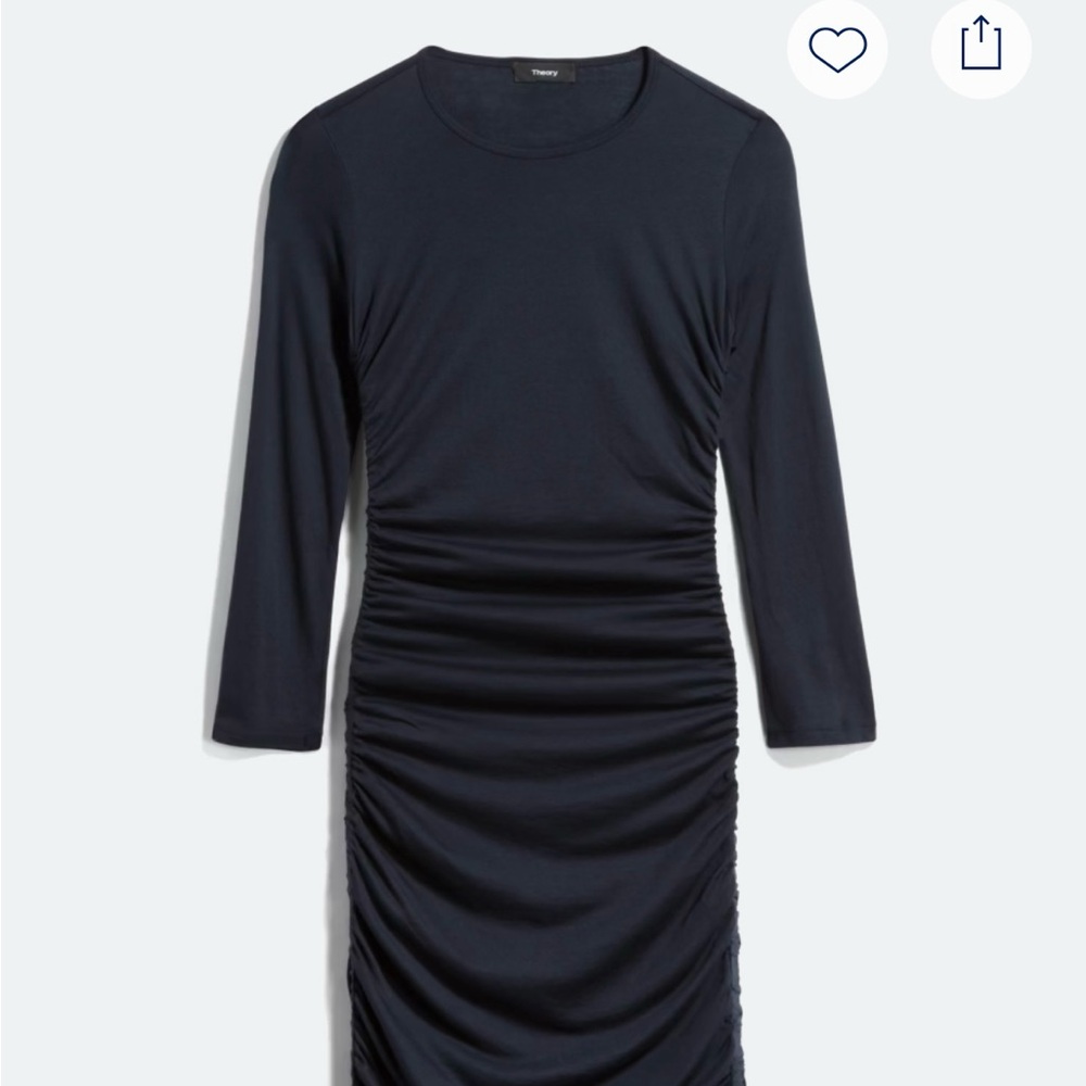 Theory Navy Long Sleeve Ruched Dress
